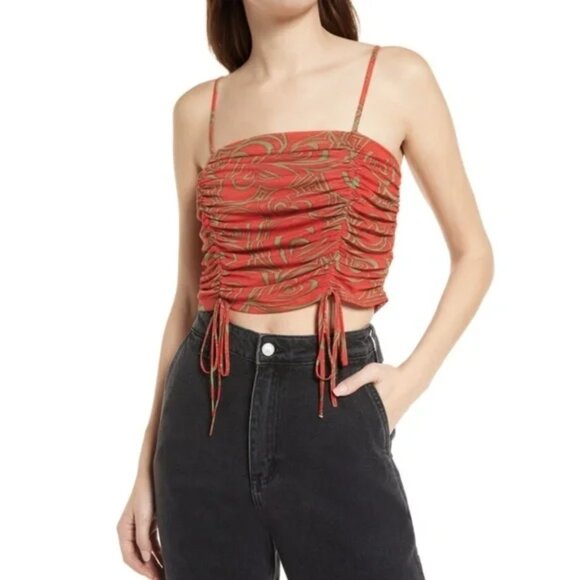 Lisa Says Gah Tops - NEW Lisa Says Gah Ruby Wild Hearts Ruched Recycled Mesh Crop Tank Sz. S